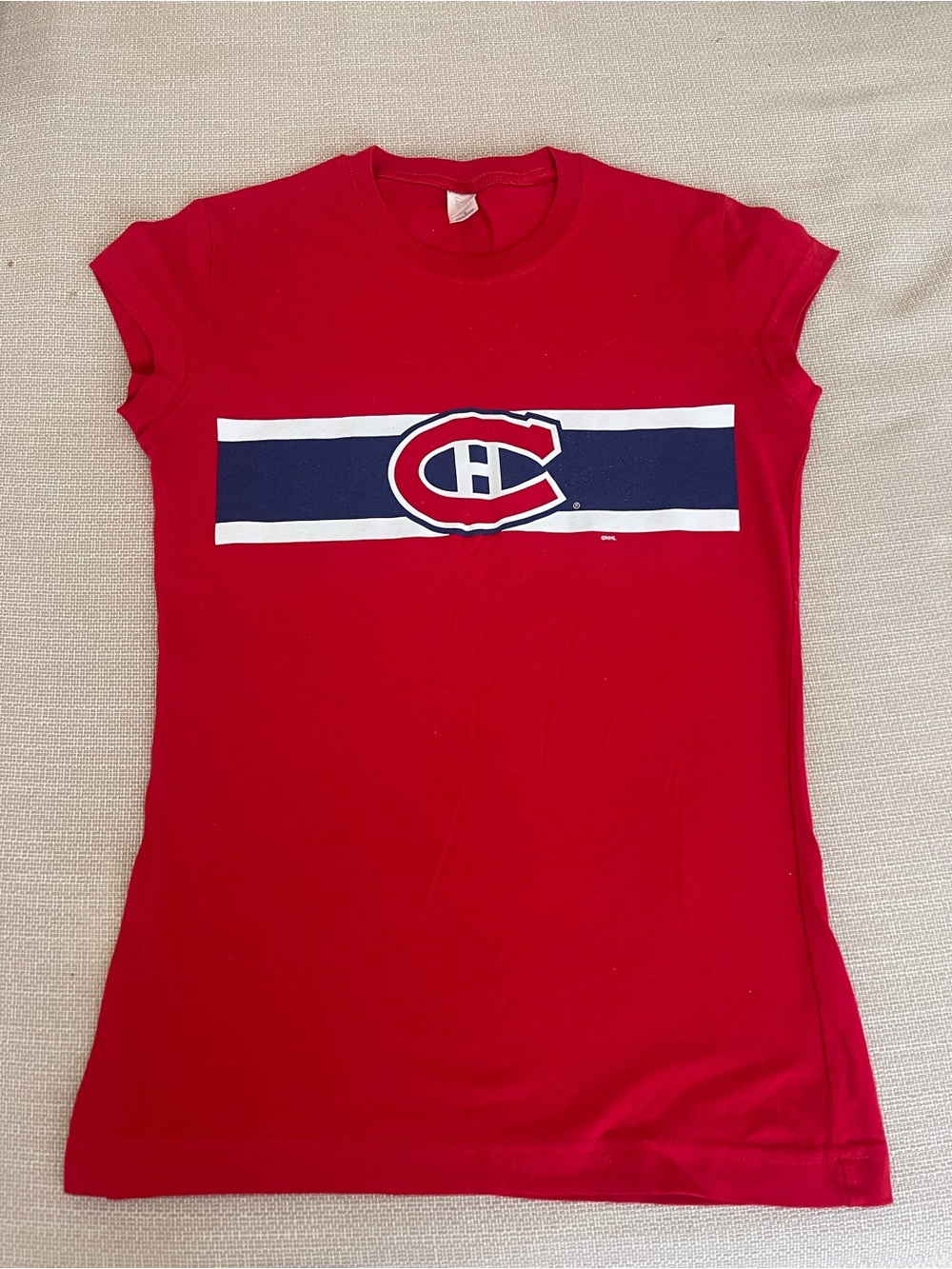Girls' Red Short Sleeve Tee with Navy Crest Stripe